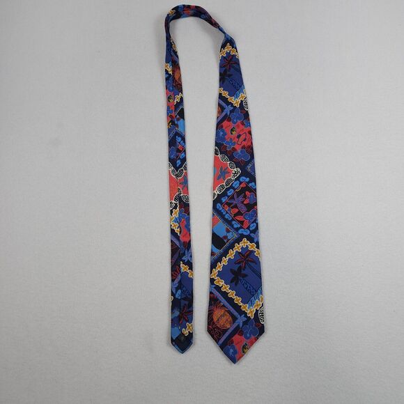 Ermenegildo Zegna Blue Red Neon Floral Print 100% Silk Neck Tie Designer - Picture 2 of 7